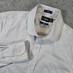 J Crew Oarsman Shirt Mens Small Blue White Slim Fit Tech Pinstripe Stretch Y2K